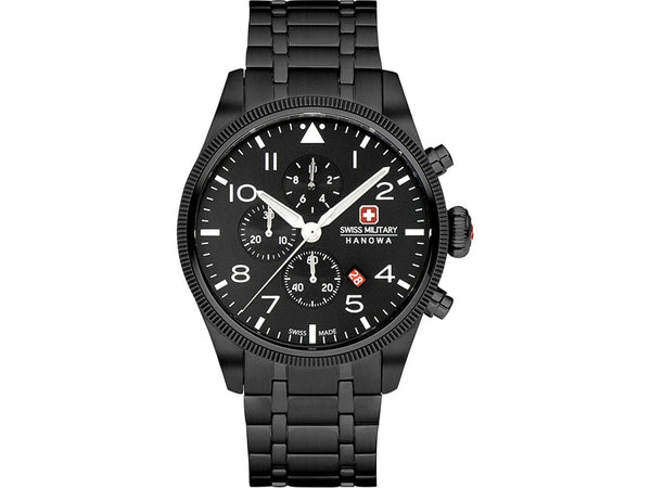 Swiss Military Hanowa Herren Chronograph Uhr Thunderbolt Schwarz 42 mm Edelstahl Armbanduhr Herrenuhr Chronographen