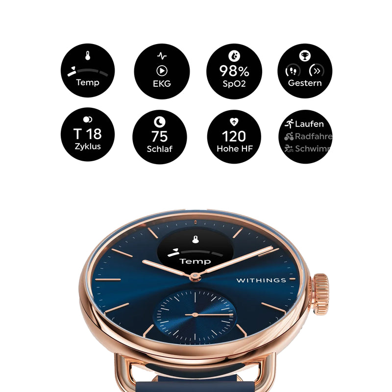 Withings Scanwatch 2 - 38mm Blau | Rosegold + Gratis Withings Lederarmband