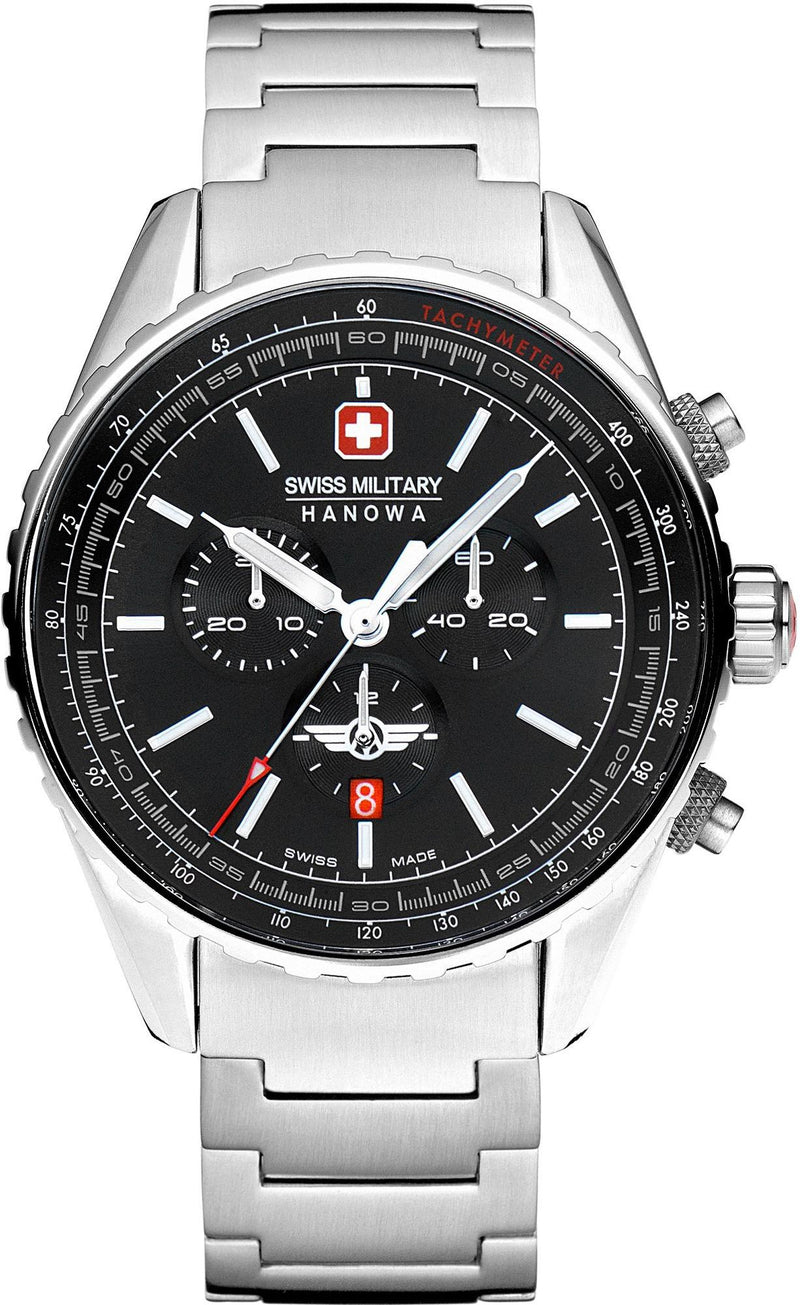 Swiss Military Hanowa Herren Armbanduhr Chronograph Edelstahl Schwarz 42mm Herrenuhr Chronographen Armbänder Uhren