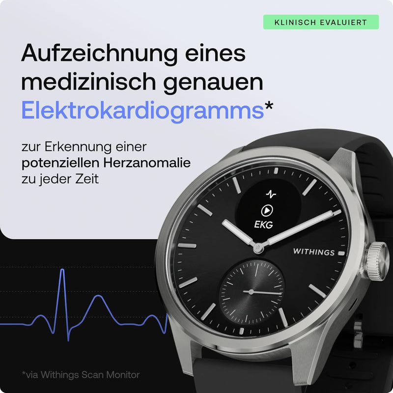 Withings Scanwatch 2 - Black 42mm + Gratis Withings Lederarmband ( Braun oder Schwarz )