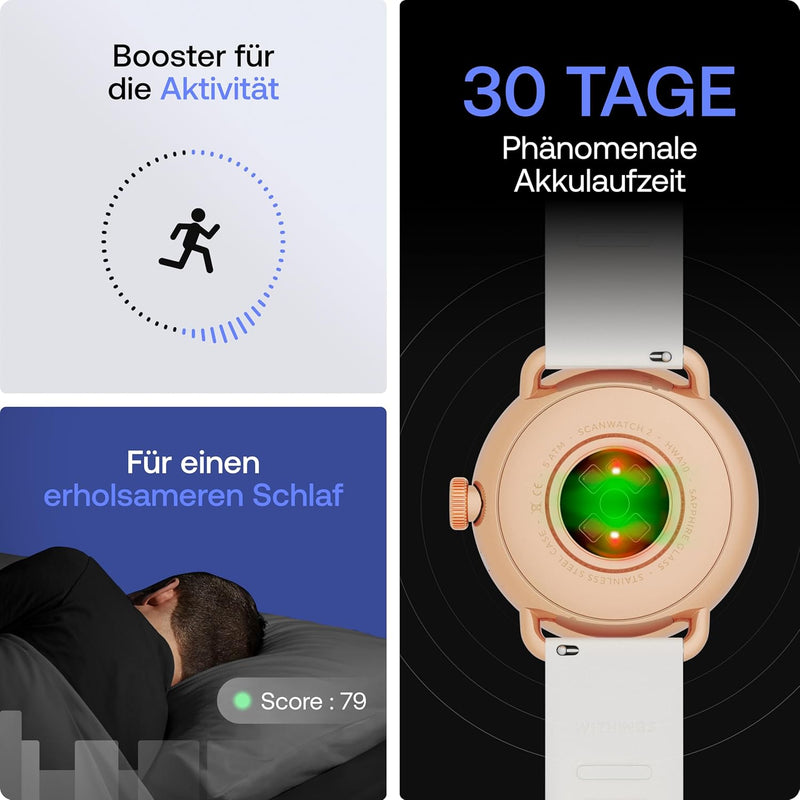 Withings Scanwatch 2 - 38mm Blau | Rosegold + Gratis Withings Lederarmband