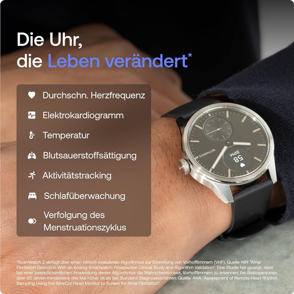 Withings Scanwatch 2 - Black 42mm + Gratis Withings Lederarmband ( Braun oder Schwarz )