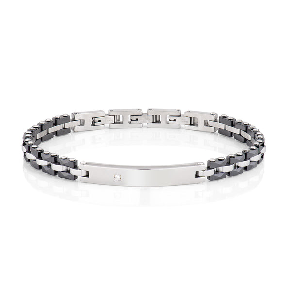 Steel bracelet black ceramic and white diamond - Steel - (Length 19+1+1 cm)