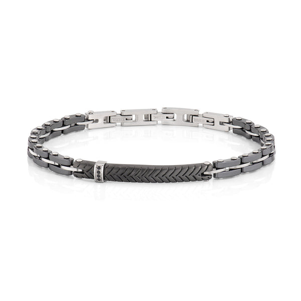Steel bracelet black  ceramic and zirconia - Steel/PVD black - (Length 19+1+1 cm)