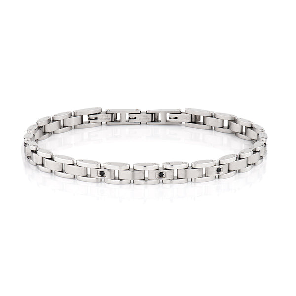 Steel bracelet and black diamonds - Steel - (Length 19+1+1 cm)