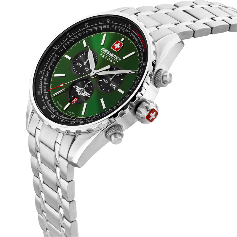 Swiss Military Hanowa Herren Armbanduhr Chronograph Green 42mm Edelstahl - Herrenuhr Chronograph Armbanduhr Herrenuhren