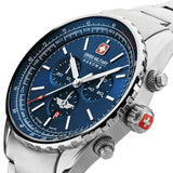 AFTERBURN CHRONO Herren Armbanduhr Chronograph 42mm Edelstahl Blau - Chronograph Uhr Militär Uhr -  Swiss Made