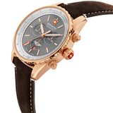 AFTERBURN CHRONO Herren Armbanduhr Chronograph Leder Armband Roségold Grau 42 mm - Swiss Made