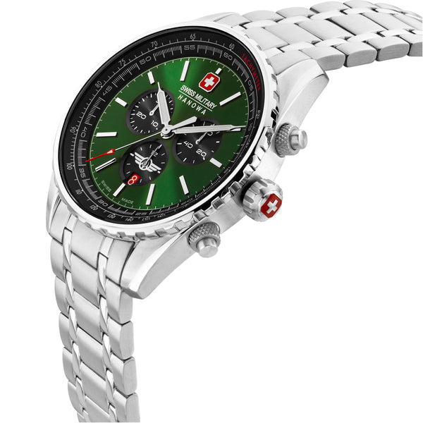 AFTERBURN CHRONO Herren Armbanduhr Chronograph Green 42mm Edelstahl -  Swiss Made