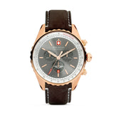 Swiss Military Hanowa Herren Armbanduhr Chronograph Leder Armband Roségold Grau 42 mm - Swiss Military Uhr - Herrenuhr Chronograph - Armbanduhr