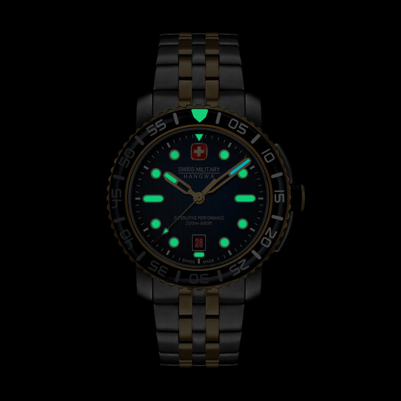 BLACK MARLIN 42mm Blue Stainless Steel/Gold Herrenuhr -  Swiss Made