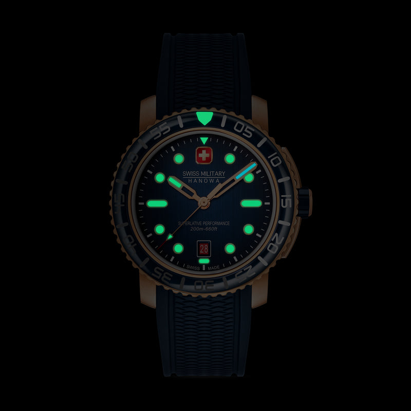 BLACK MARLIN 45mm Blau/Roségold Edelstahl/Kautschuk Herrenuhr - Swiss Made