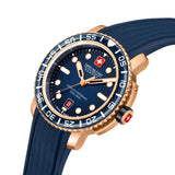 BLACK MARLIN 44MM ROSE GOLD PLATED CASE BLUE SILICONE STRAP