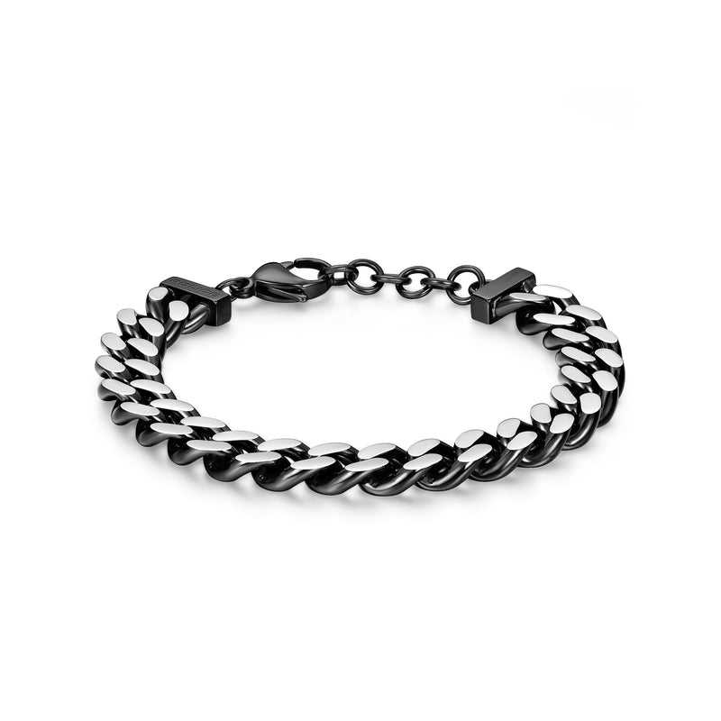 PE CENTURION SS &amp; IP BLACK CURB CHUNKY BRACELET