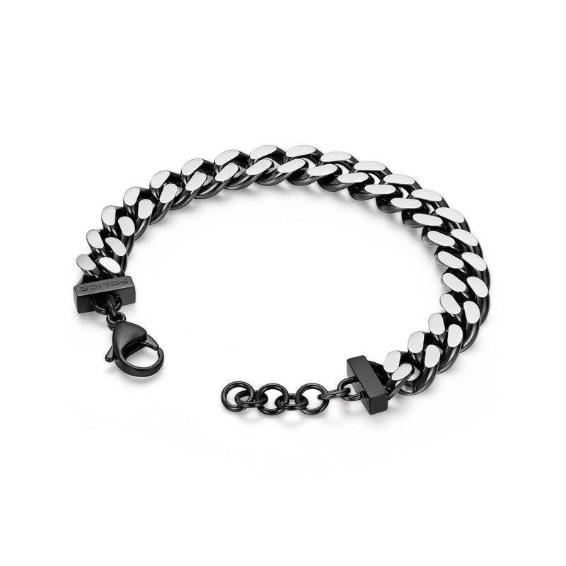 PE CENTURION SS &amp; IP BLACK CURB CHUNKY BRACELET