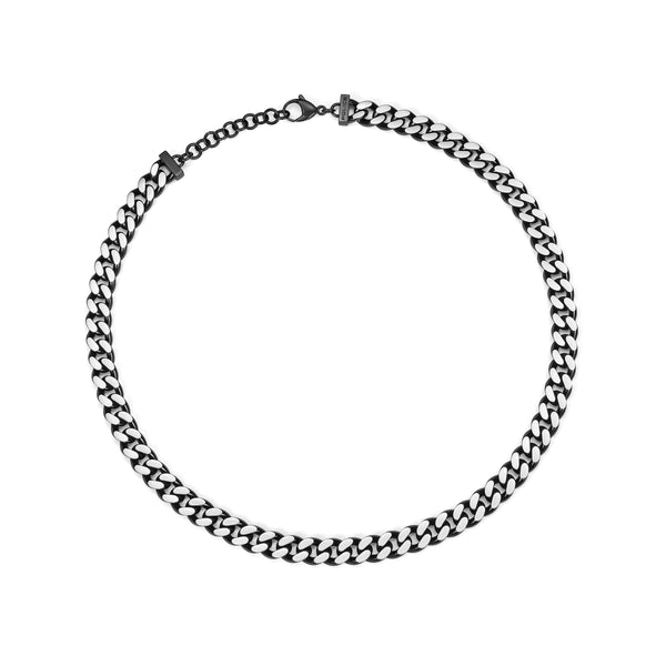 PE CENTURION SS &amp; IP BLACK CURB CHUNKY NECKLACE