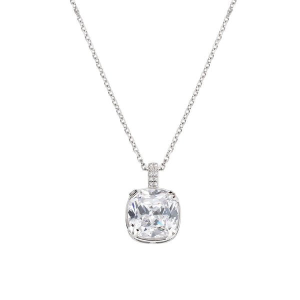 Sterling silver necklace and white zirconia - Rhodium - (Length 40+5 cm) (1)