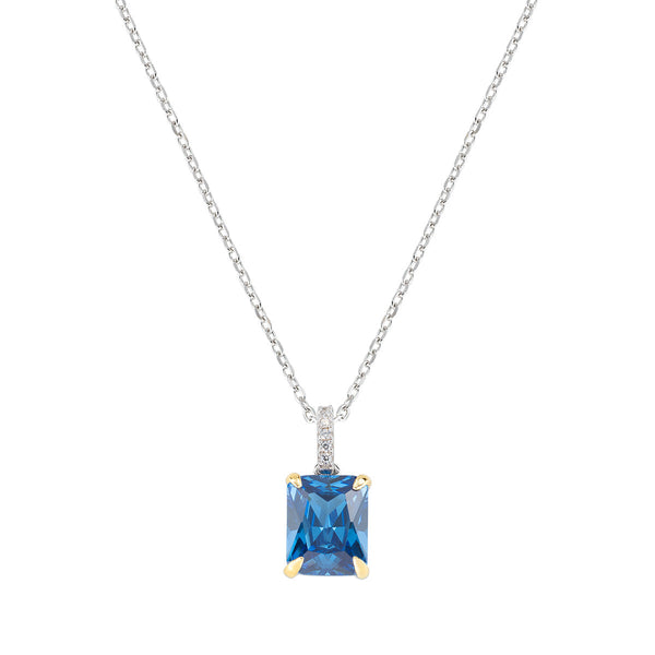 Sterling silver necklace blue and white zirconia - Rhodium - (Length 40 + 5 cm)