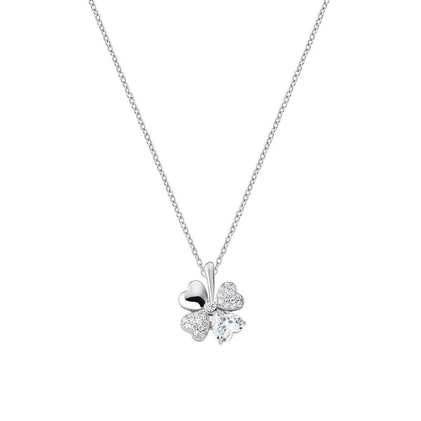 Sterling silver necklace and white zirconia - Rhodium  - (Length  42 - charm Ø 1cm)