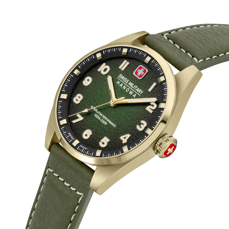 GREYHOUND Green/Gold Leather 42mm Herren - Swiss Made