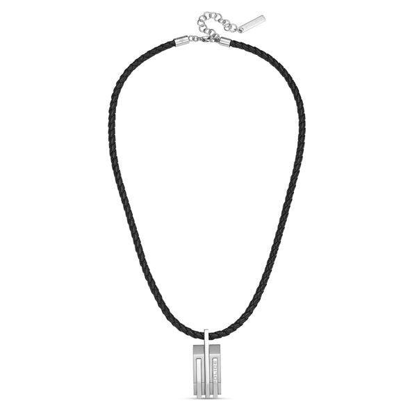 PE GRIPCORD SS PLAINMOTIF BLKLEA CHAIN NECKLACE