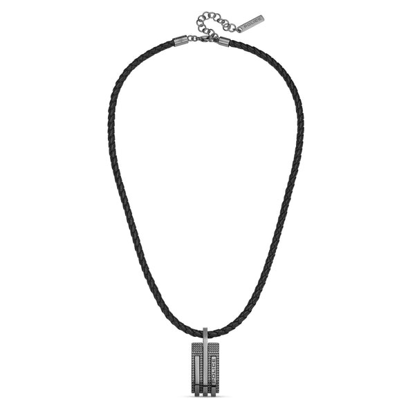 PE GRIPCORD GUN STUDEFFECTMOTIF BLKLEA NECKLACE