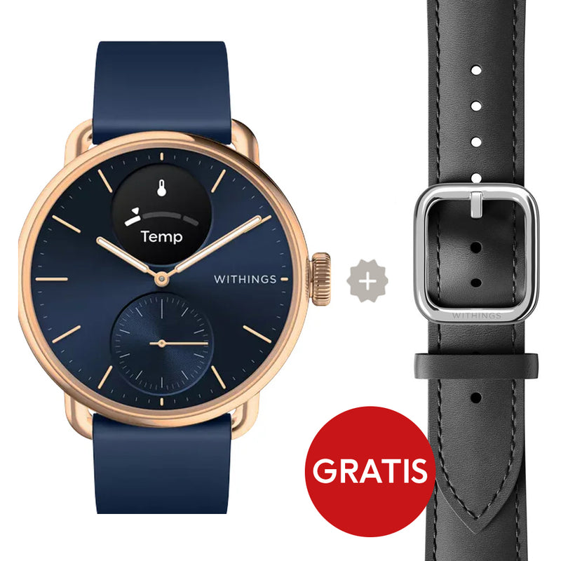 Withings Scanwatch 2 - 38mm Blau | Rosegold + Gratis Withings Lederarmband