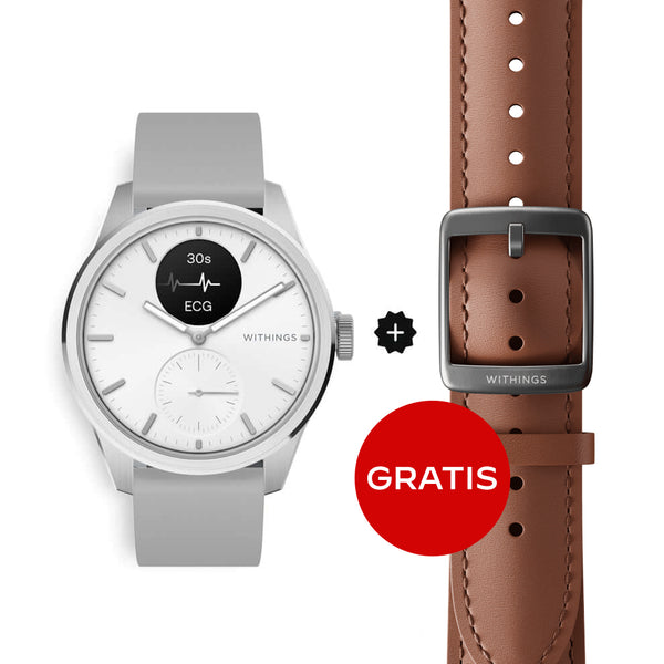 Withings ScanWatch 2 - White 42mm + Gratis Withings Lederarmband in Braun