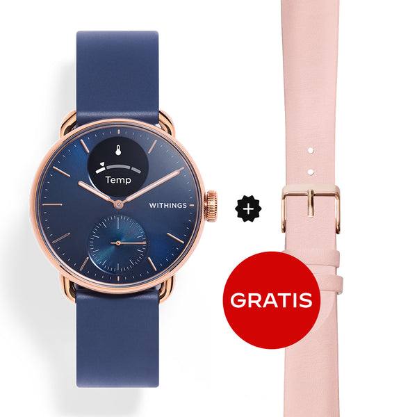 Withings ScanWatch 2 - 38mm Blau Rosegold + Gratis Lederarmband in Rosa