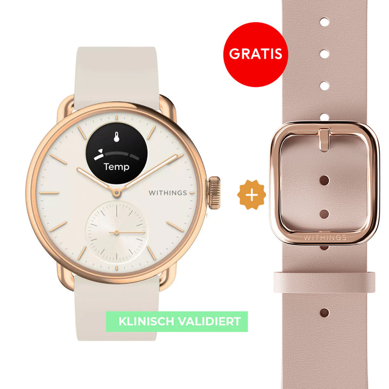 Withings Scanwatch 2 - 38mm Sand | Rosegold + Gratis Withings Lederarmband