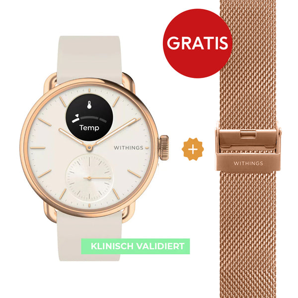 Withings Scanwatch 2 - 38mm Sand | Rosegold + Gratis Withings Milanaise Armband