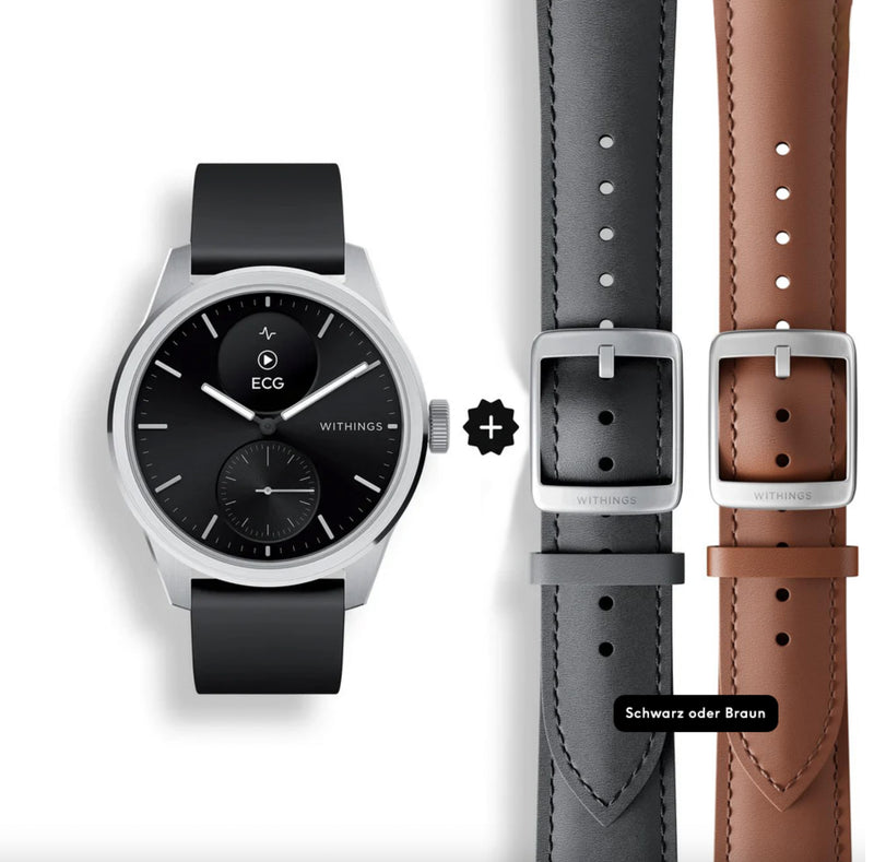 Withings Scanwatch 2 - Black 42mm + Gratis Armband ( Braun oder Schwarz )