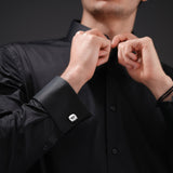 PE KNURL SS&amp;BLACK RING,WING LOGO CUFFLINKS