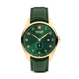 LYNX 42MM YELLOW GOLD PLATED CASE GREEN LEATHER STRAP