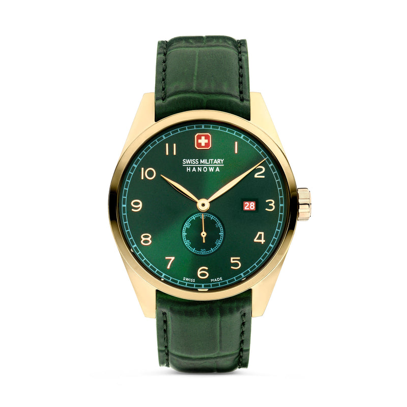 LYNX 42MM YELLOW GOLD PLATED CASE GREEN LEATHER STRAP