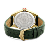 LYNX 42MM YELLOW GOLD PLATED CASE GREEN LEATHER STRAP