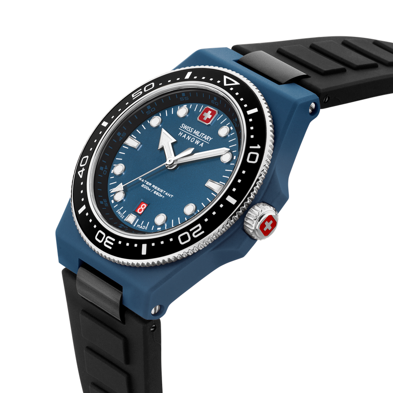 OCEAN PIONEER 45MM BLUE PLATED CASE BLACK COLOR SILICONE STRAP