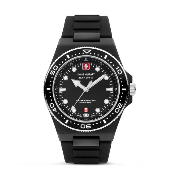 OCEAN PIONEER 45MM BLACK PLATED CASE BLACK COLOR SILICONE STRAP