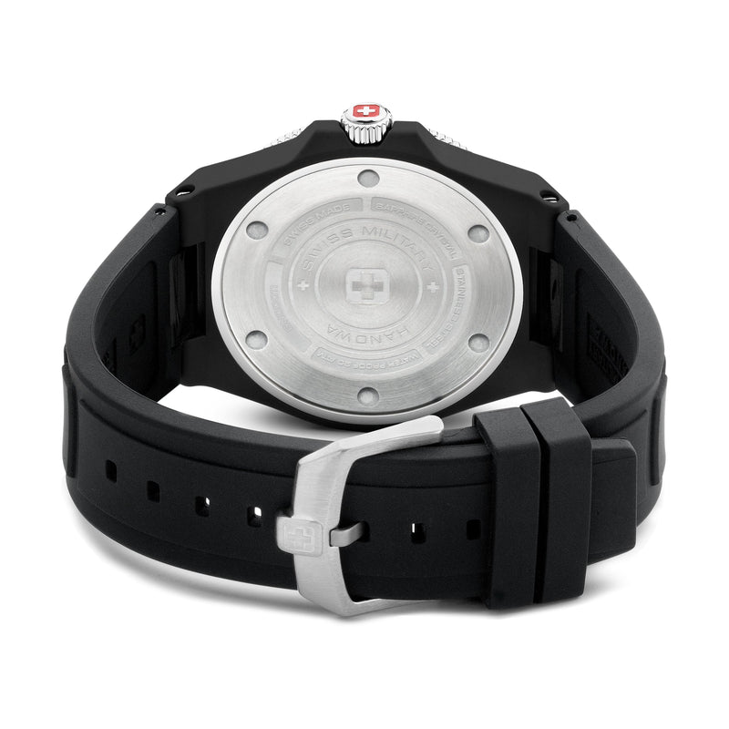 OCEAN PIONEER 45MM BLACK PLATED CASE BLACK COLOR SILICONE STRAP