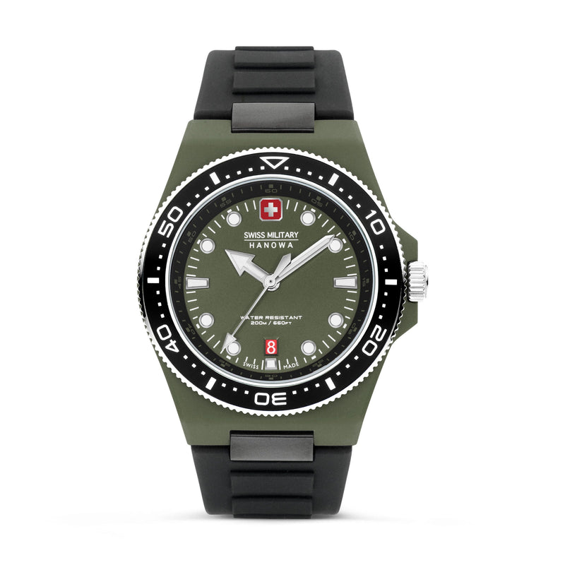 Swiss Military Hanowa Quarzuhr OCEAN PIONEER, SMWGN0001181, Armbanduhr, Herrenuhr, Schweizer Uhr, Swiss Made, Datum, Saphirglas, oliv