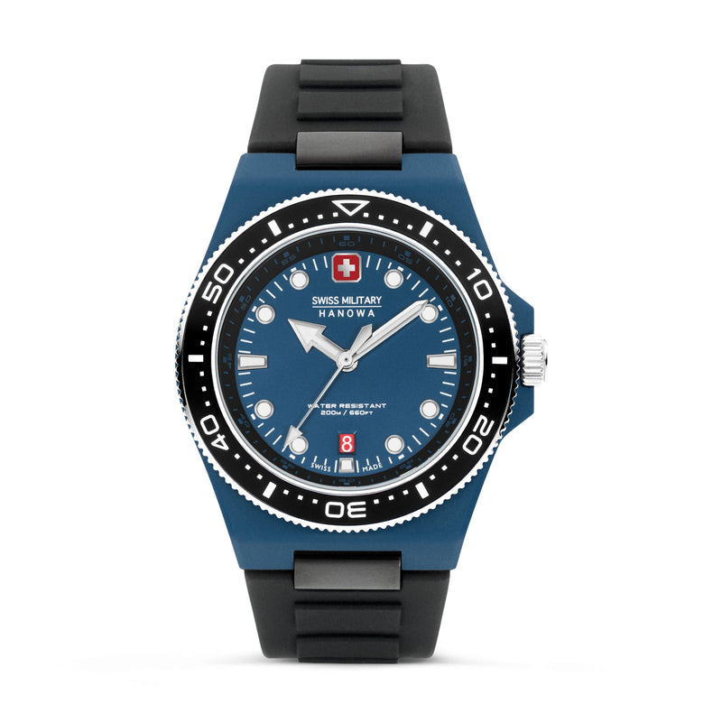 OCEAN PIONEER 45MM BLUE PLATED CASE BLACK COLOR SILICONE STRAP