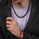 PE OCTOGRAM SS BURNISHEDBLACK PCREST NECKLACE