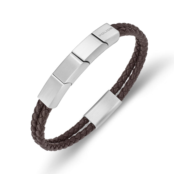 Police Bracelet Men PEAGB0039601 Stainless Steel, Leather, Brown