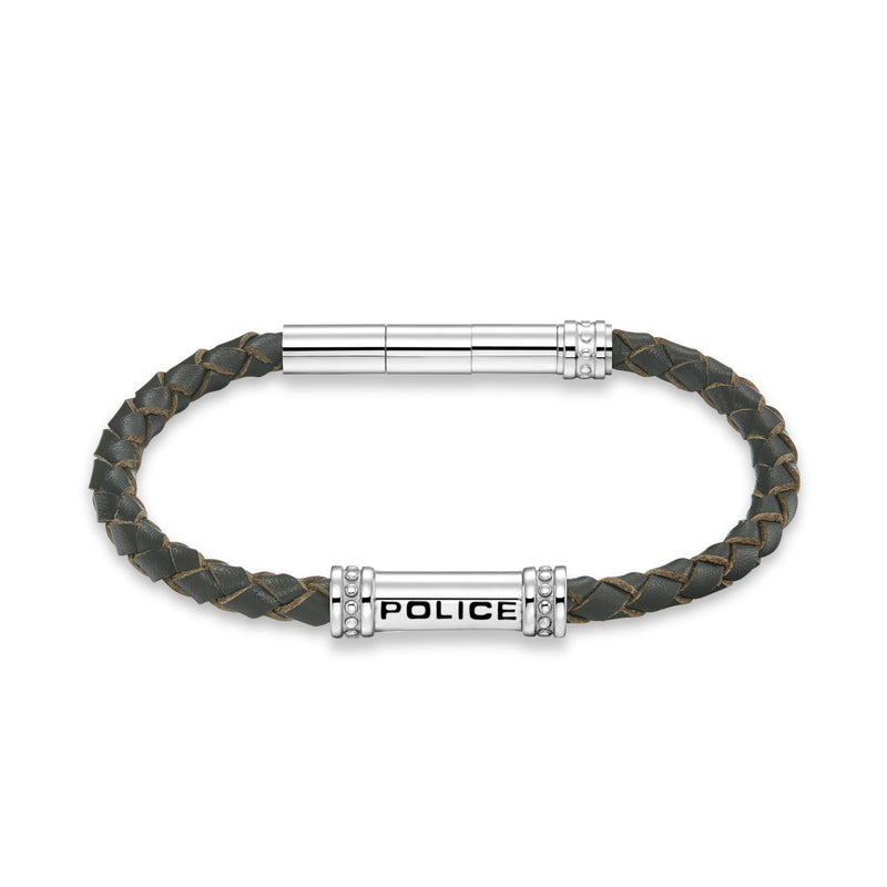 Police Men's Bracelet Leather Stainless Steel Grey - Bracelets Men Leather - Bracelets Men Stainless Steel