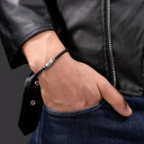 Police Men's Leather Bracelet Black Stainless Steel - Leather Band Bracelets Men's Leather Bracelet