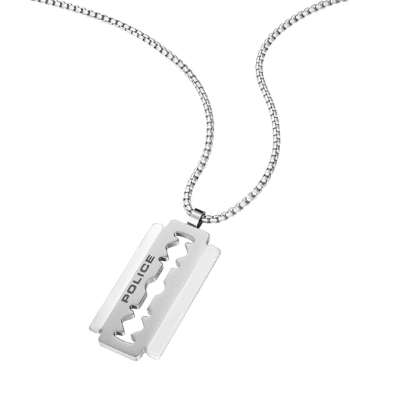 Police RAZORBLADE necklace for men made of stainless steel with razor blade pendant in silver and lobster clasp Size: 55 cm, PEAGN0005501