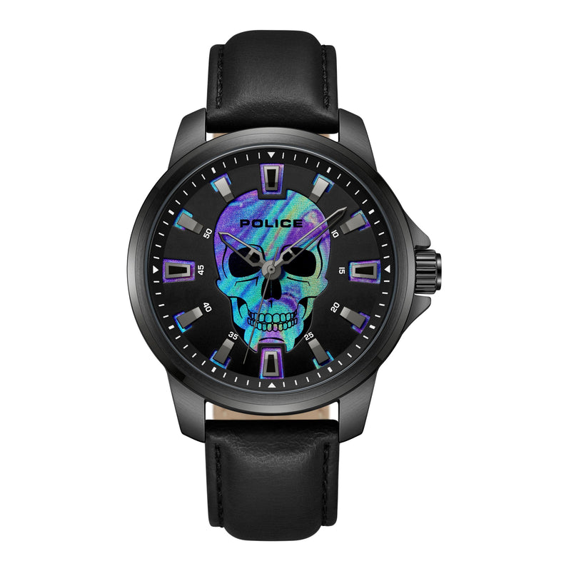 Police Men's Wristwatch Leather Black 42mm Skull Fashion Watch Men's Watch Bracelets