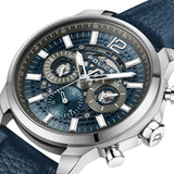 Police Herren Armbanduhr Analog Chronograph Leder Blau 42mm Herrenuhr Handgelenk Armbänder Uhren