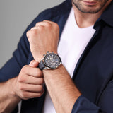 Police Herren Armbanduhr Analog Chronograph Leder Blau 42mm Herrenuhr Handgelenk Armbänder Uhren