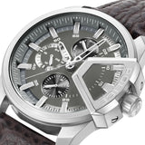 Police Herren Chronograph Uhr Leder Armband Grau Braun 44mm - Herrenuhr Chronograph Armbanduhr